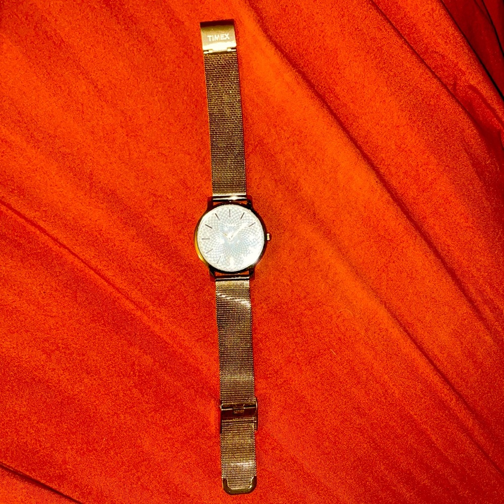 Gold Timex 34mm Mesh Band Watch
